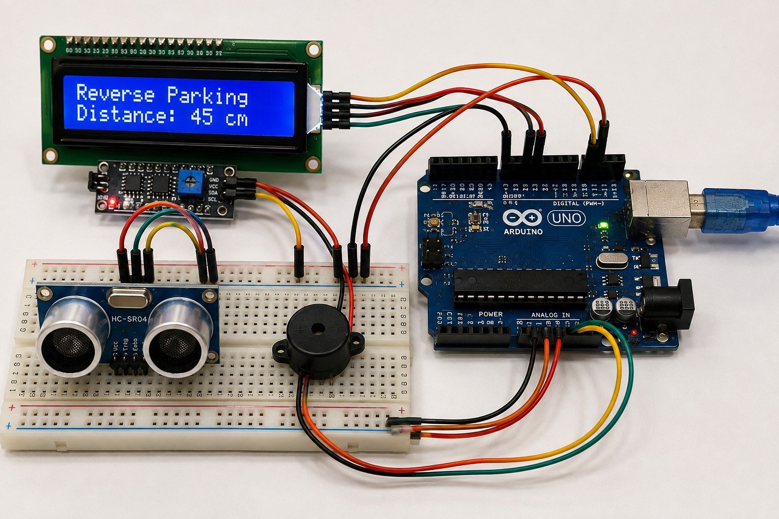 Reverse Car Parking Sensor Using Arduino Uno